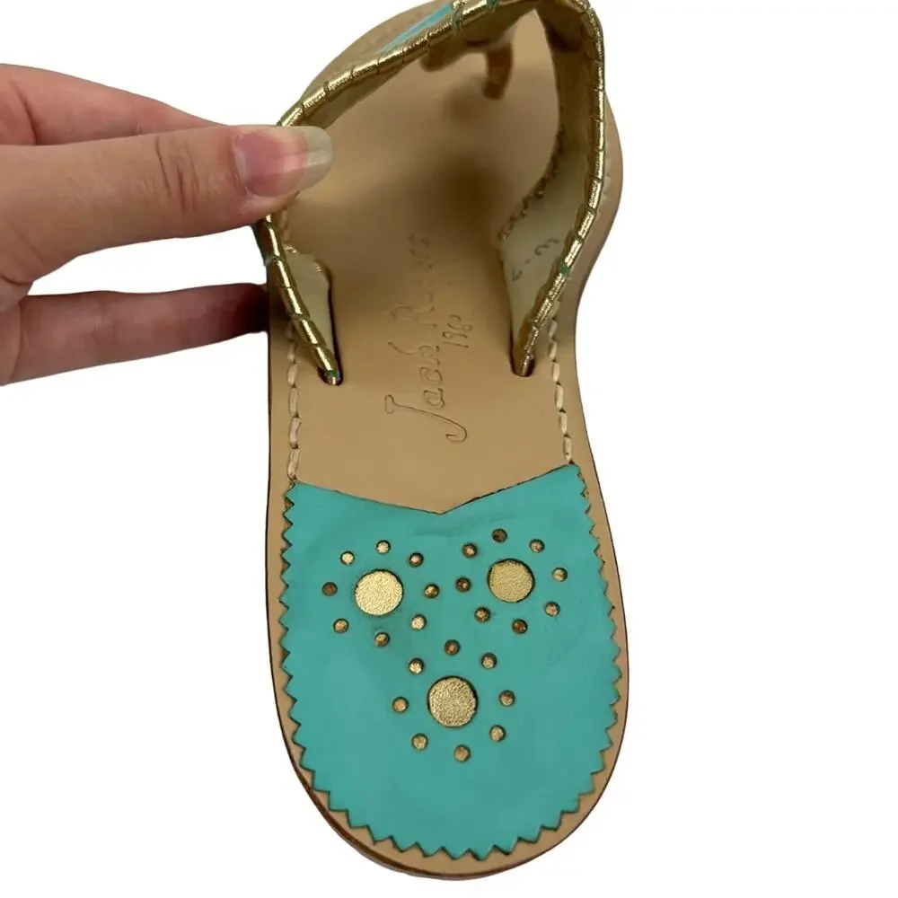 Jack Rogers Nantucket Gold Sandals 6 Caribbean Blue